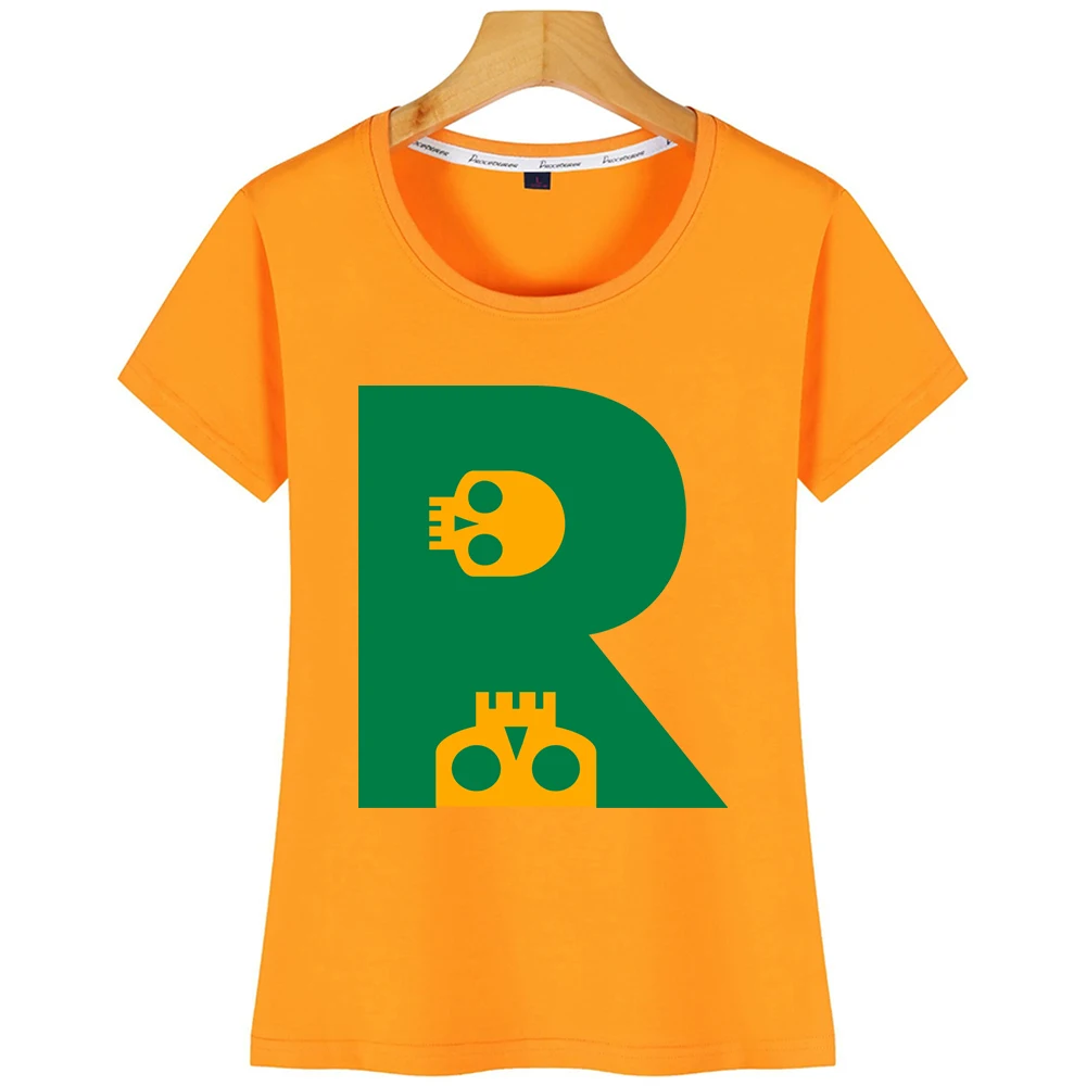 Топы Футболка женская потрясающая Череп алфавит Начальная Буква R Kawaii надпись