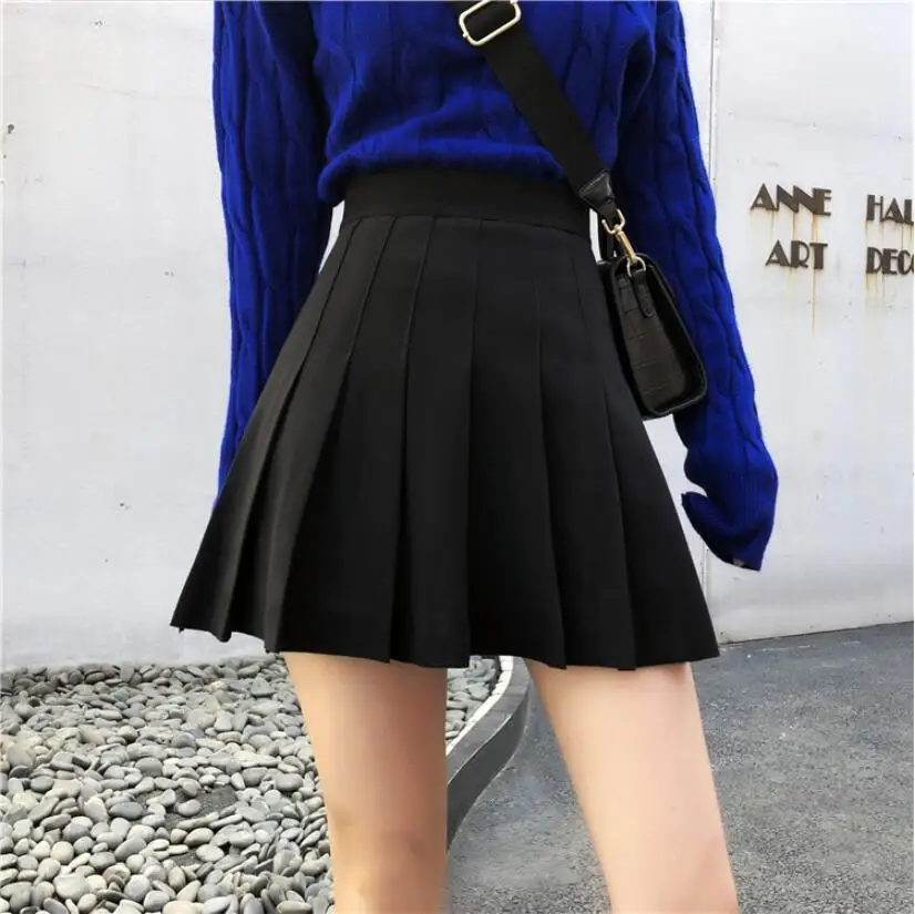 Short Skirts School-Uniforms High Waist A-Line Women Pleated Skirt Sweet Girls Dance Skirt With Safety pants Mini Skirt