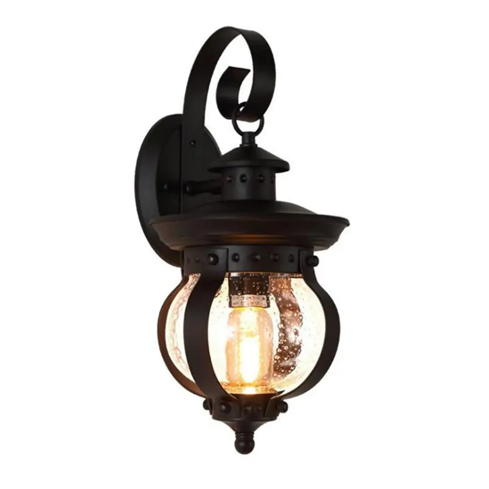 Vintage Wall Lantern Outdoor Light Fixture Black Sconce Porch with E27 Base Socket Anti-Rust Seeded Glass Waterproof lamp | Лампы и