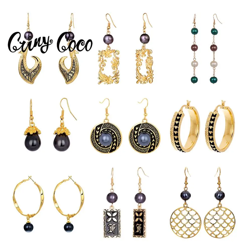 

Hawaiian Geometric Drop Earring Black Enamel Long Pearl Jewelry Valentine's Hangling Earrings 2021 Christmas Ornament for Women