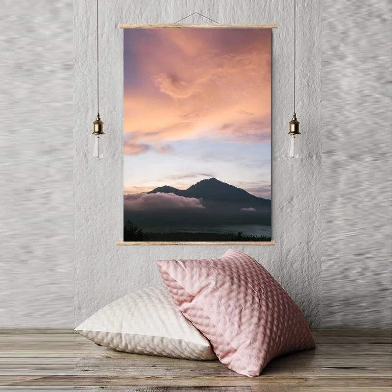 

Natural Scenery Canvas Painting Snow Mountains Sunset Clouds Home Decor Poster Hanging Wall Art for Living Room Bedroom
