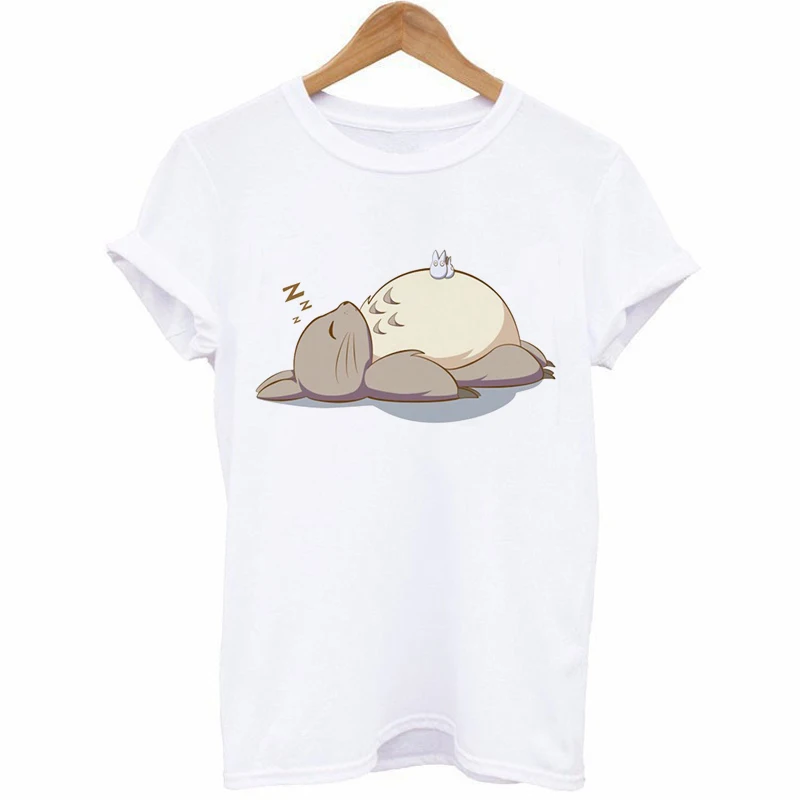 

2021 Fashion Summer Women's T-shirt Neighbor Totoro Print White Oversized T-shirt Women's Top Short Sleeve Harajuku Funny Tshirt