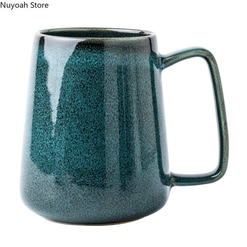 Большая керамическая кружка в стиле ретро зеленая для дома с большим животом