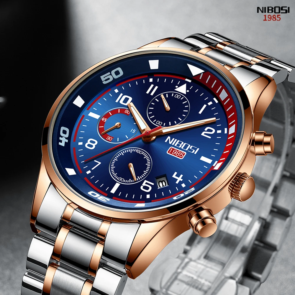NIBOSI новая стильная мужская спортивная рубашка с короткими рукавами часы из