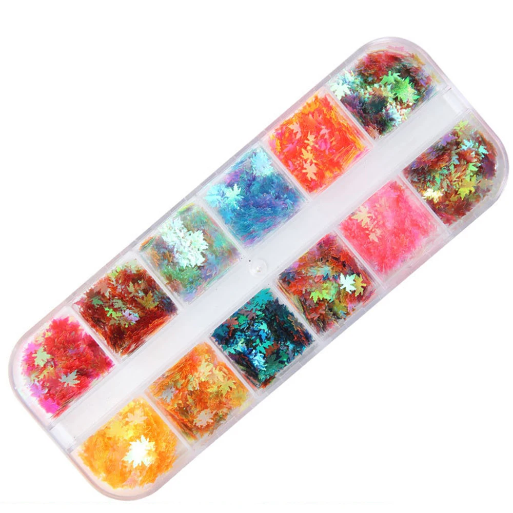 12 сетка/набор лак для ногтей с блестками Смешанное зеркало кленовый лист цвет