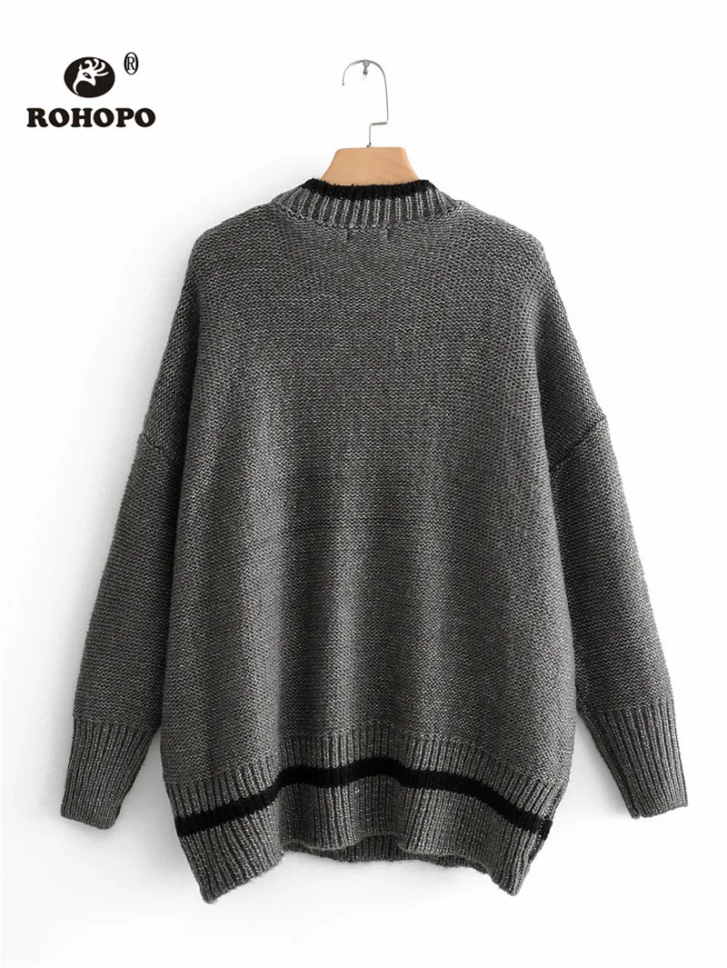 ROHOPO круглый воротник желтый мультфильм Добби серый свитер черный вырез