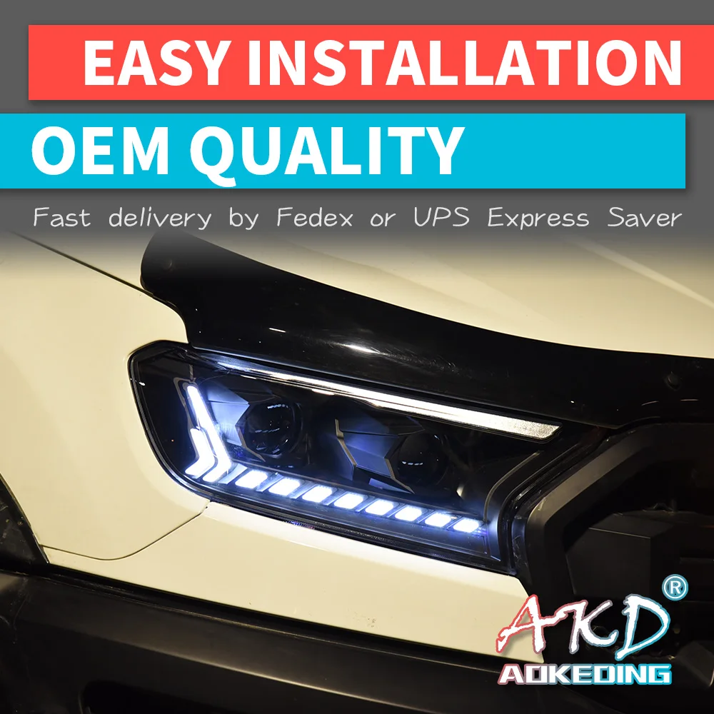 

2 PCS Car Goods For Ford Ranger Everest T6 FL T7 T8 Raptor Audi Type Headlight Head lamp LED Headlight LED Dual Projector