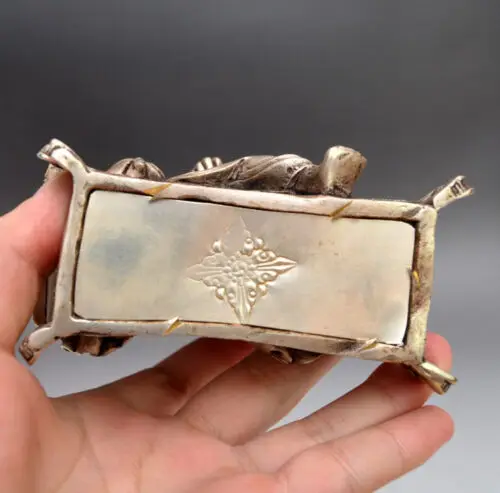 

Chinese Old Handwork Carved Silver Copper Elephant Nose Buddha Statue