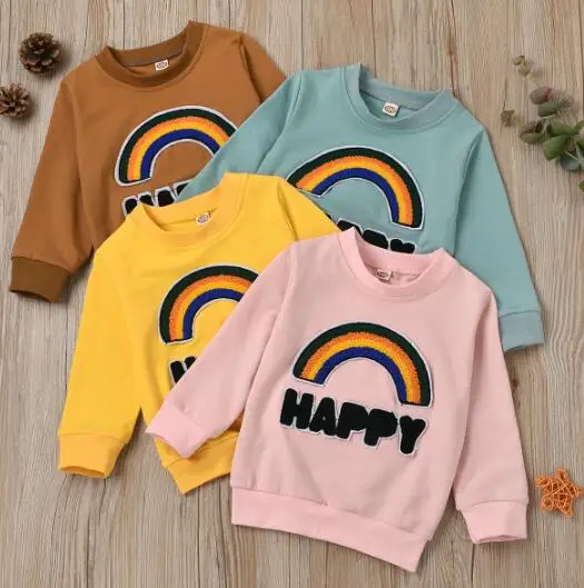 

Fleece Rainbow Pattern Crew Sweater Fall Winter Children Warm Sweaters Baby Girls Boys Clothes Knitted Pullover Jumpers Outfits
