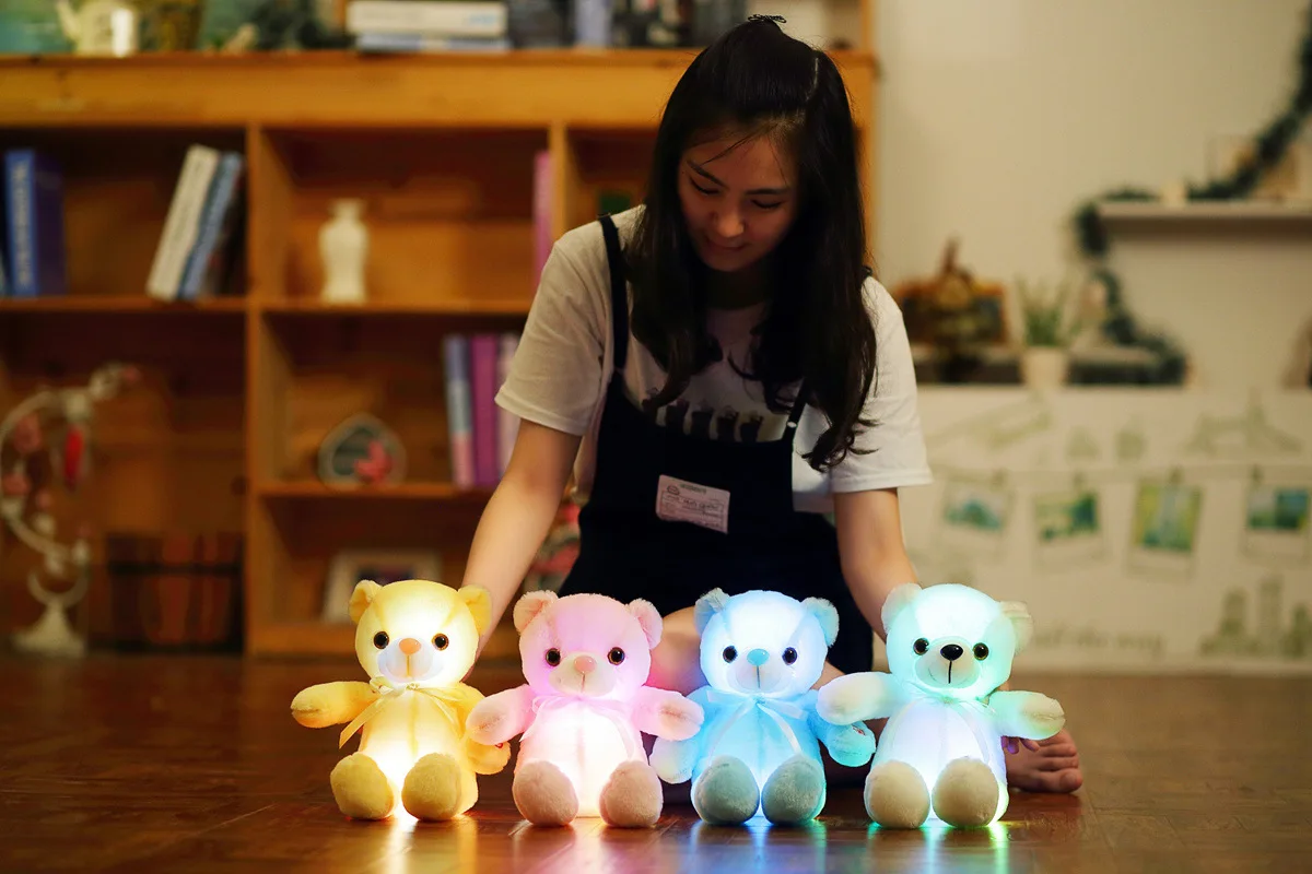 

30cm Creative Light Up LED Teddy Bear Stuffed Animals Plush Toy Colorful Glowing Christmas Gift for Kids Pillow
