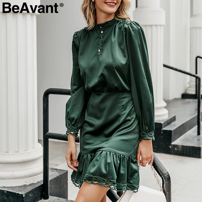 Женское винтажное кружевное платье BeAvant атласная с рюшами длинным рукавом и