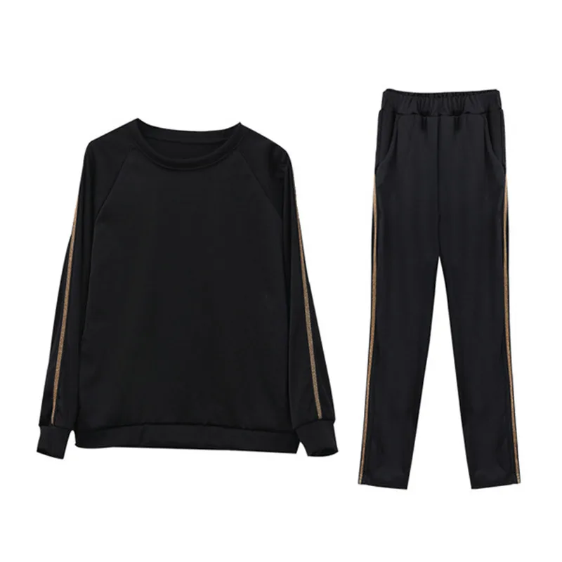 Женский спортивный костюм 2019 Осень Зима Плюс Размер Свободный двухсекционный