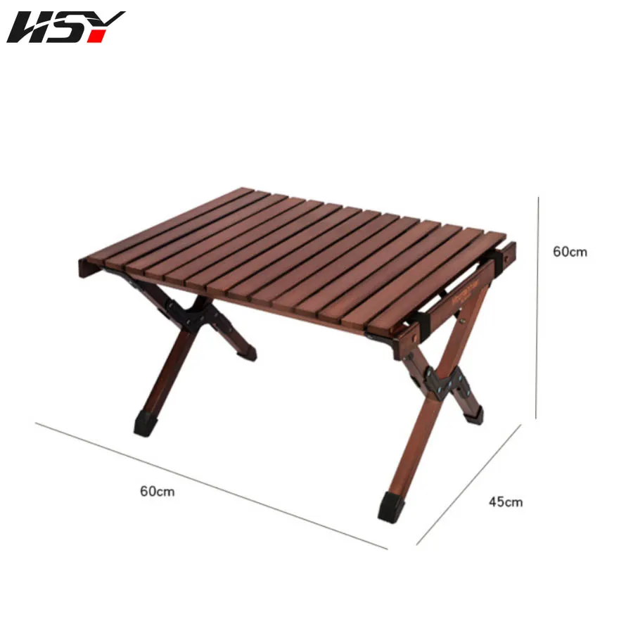 60CM Outdoor Foldable Camping Wooden Desk Portable Beach Egg Roll Wood Folding Table For Picnic BBQ