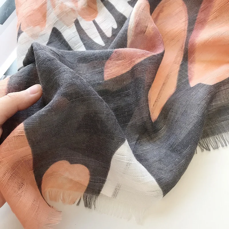 

2020 spring and autumn women Fashion print scarf Luxury Cotton and linen Flower silk scarves sunscreen quality cotton warm shawl