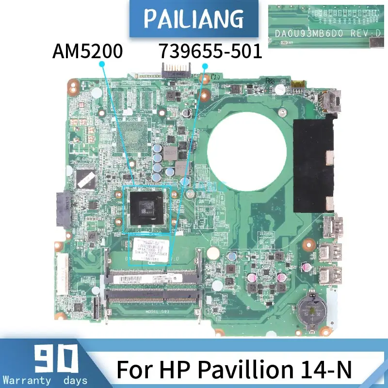 Материнская плата PAILIANG для ноутбука HP материнская 14 N DA0U93MB6D2 739655 501 Core AM5200
