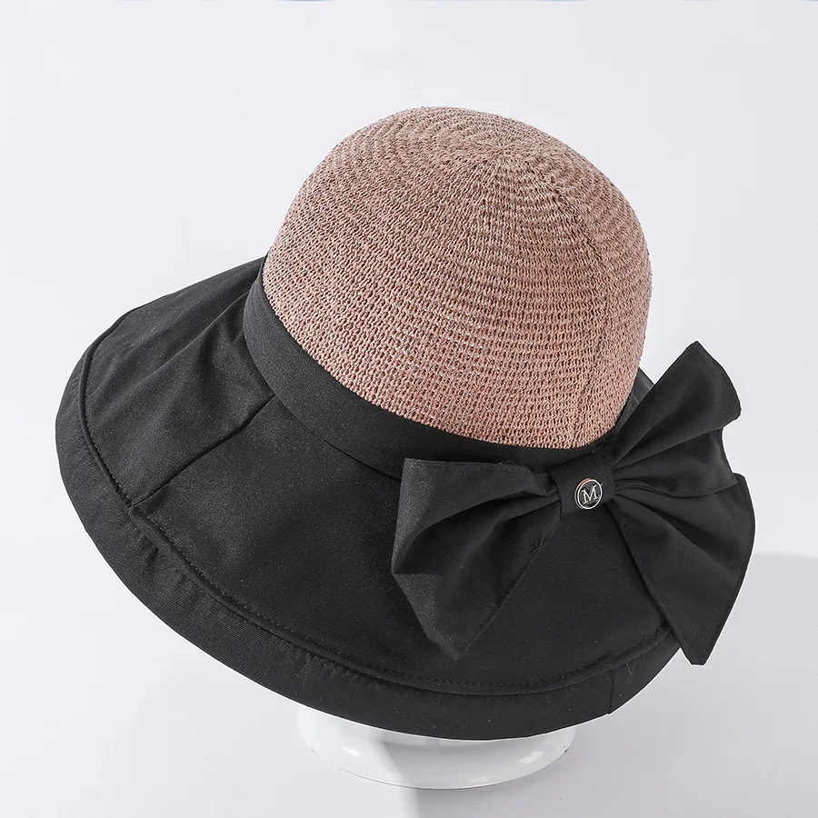 

Breathable Wide Brim Cap Summer Bowknot Bucket Hat Foldable Beach Sun Hat Mesh Straw Hat Outdoor Visor Hat