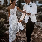 Свадебные платья на одно плечо с цветочной аппликацией, кружевные свадебные платья русалки 2021, шикарный дизайн, бохо кантри, vestido de noiva