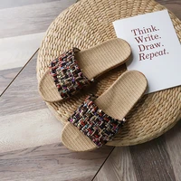 2021 summer flax slippers women casual linen slides multi style non slip eva home slippers indoor shoes female sandals tx290