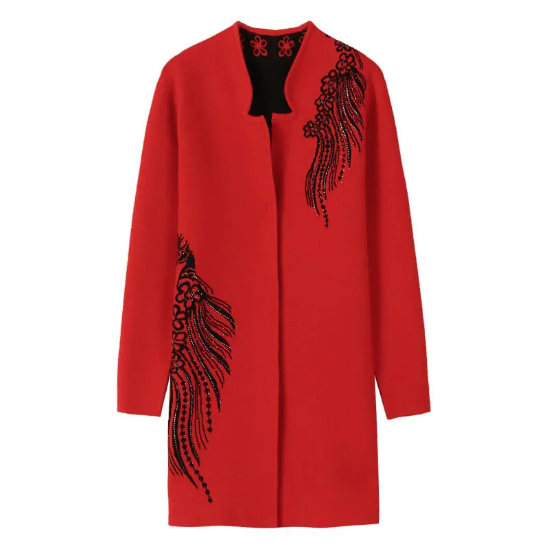 Осенний свитер для матери пальто длинный женский с вышивкой женщин среднего