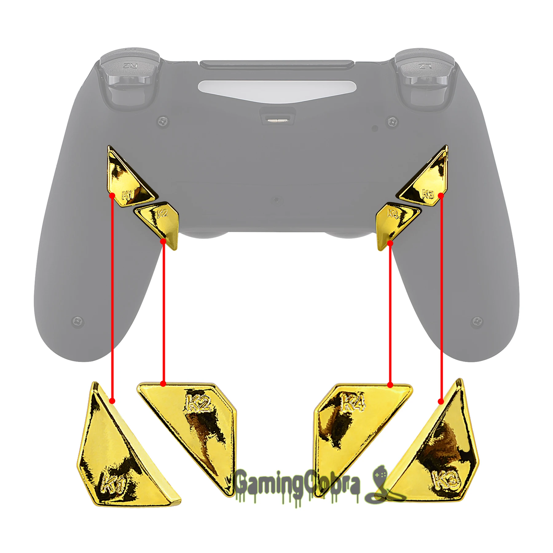 

eXtremeRate Chrome Gold Replacement Redesigned Back Buttons K1 K2 K3 K4 Paddles for PS4 Controller eXtremeRate DAWN Remap Kit