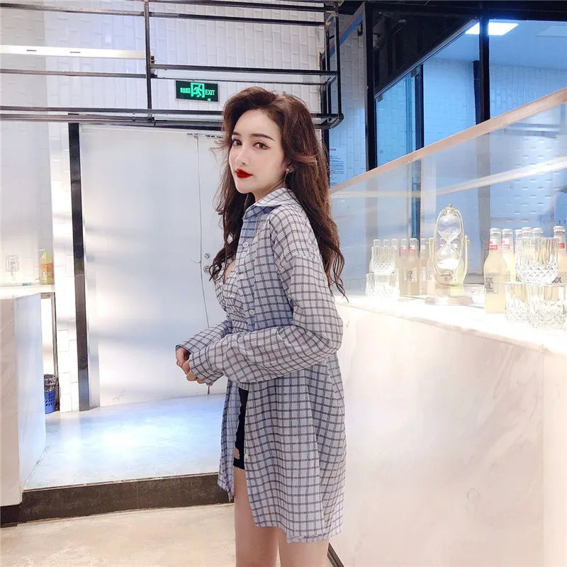 

Two Piece Suit Plaid Women Shirts Korean Style Spring Autumn Fashion Brand Blouses Ladies Tops New Blusas Mujer De Moda Ulzzang