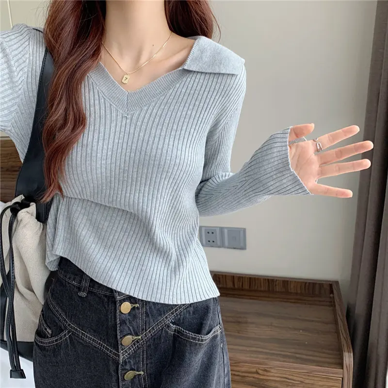 

Autumn Winter Bottoming Tops Women Slim Solid Color Basic Primer Pull Femme Chic Pullovers Jumper Soft Black Knitted Tops