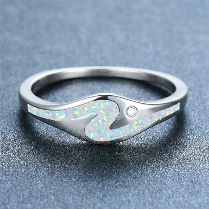 

Vintage Female Blue White Wave Opal Jewelry Charm Silver Color Thin Wedding Rings For Women Dainty Bride Crystal Engagement Ring