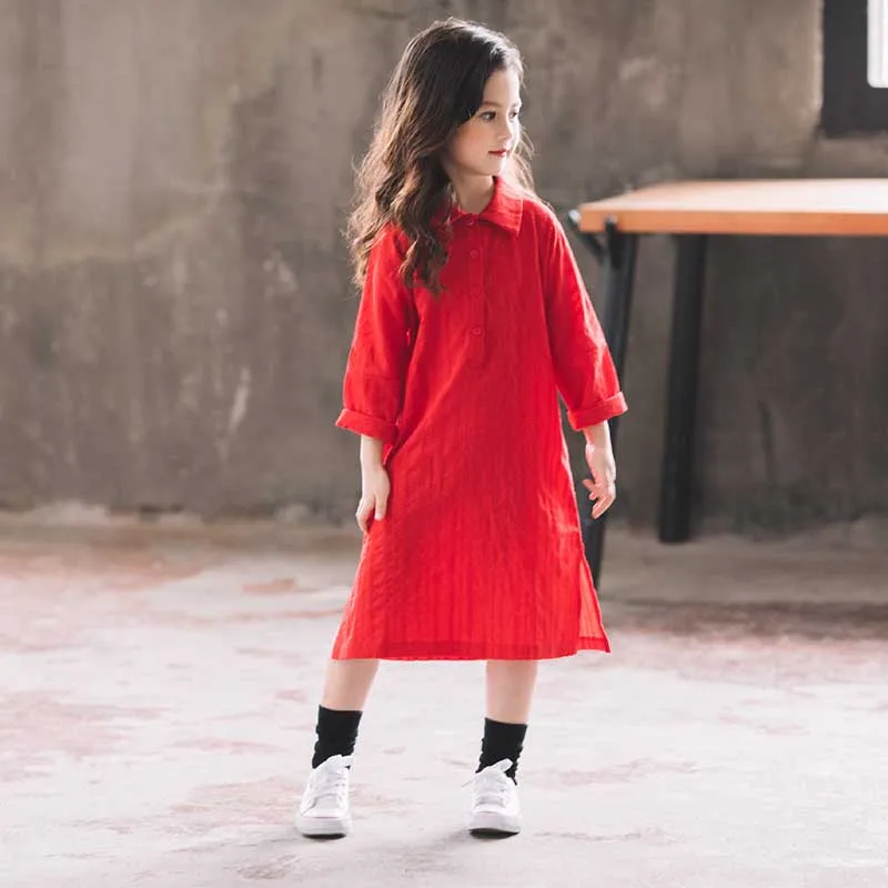 Платье для девочек 2019 г. повседневные платья-рубашки с длинными рукавами и