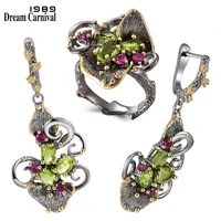 dreamcarnival1989 gorgeous zirconia flower rings earrings vintage ethnic style two tone cz jewelry hot drop shipping er3873s2