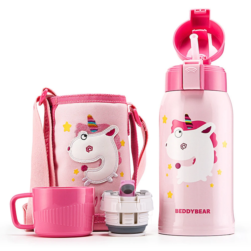 

600ml Children Vacuum Cup Straight Drinking Cup Stainless Steel Cute Pet Thermos Cup Cartoon Unicorn Portable Flask For Kindly
