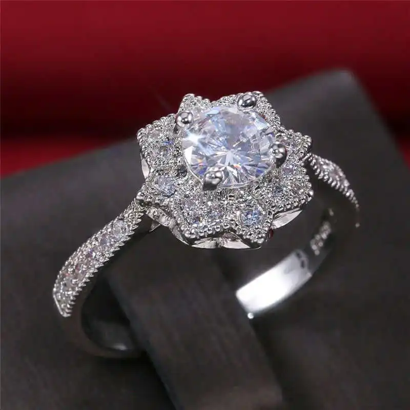 

Fashion Rings White Sunshine Flower Shaped Size 6-10 Women Wedding Engagement Ring Jewelry
