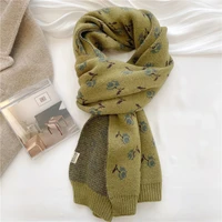 lunadolphin women england style little flower printed scarf big neckerchief soft warm knitted woolen ins neck pashmina shawl