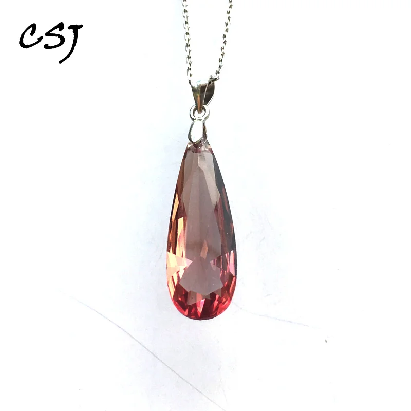 

CSJ Elegant Zultanite Pendant Sterling 925 Silver Pear10*30mm Created Sultanite Necklace Fine Jewelry Women Wedding Party Gift