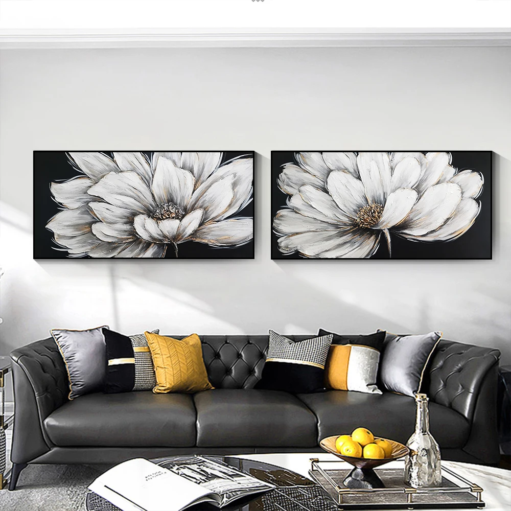 

Botanical Wall Art Pictures White Flowers Oil Interior Paintings Floral Artwork on Wrapped Canvas for Living Room Decoration