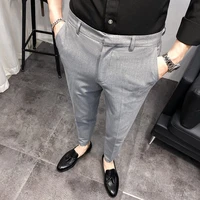 trousers mens fashionable british gray solid color elastic slim fit casual pants light business the new listing fashion trend