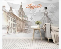 custom 3d wallpaper mural fashion wedding dress european city hand painted background wall painting