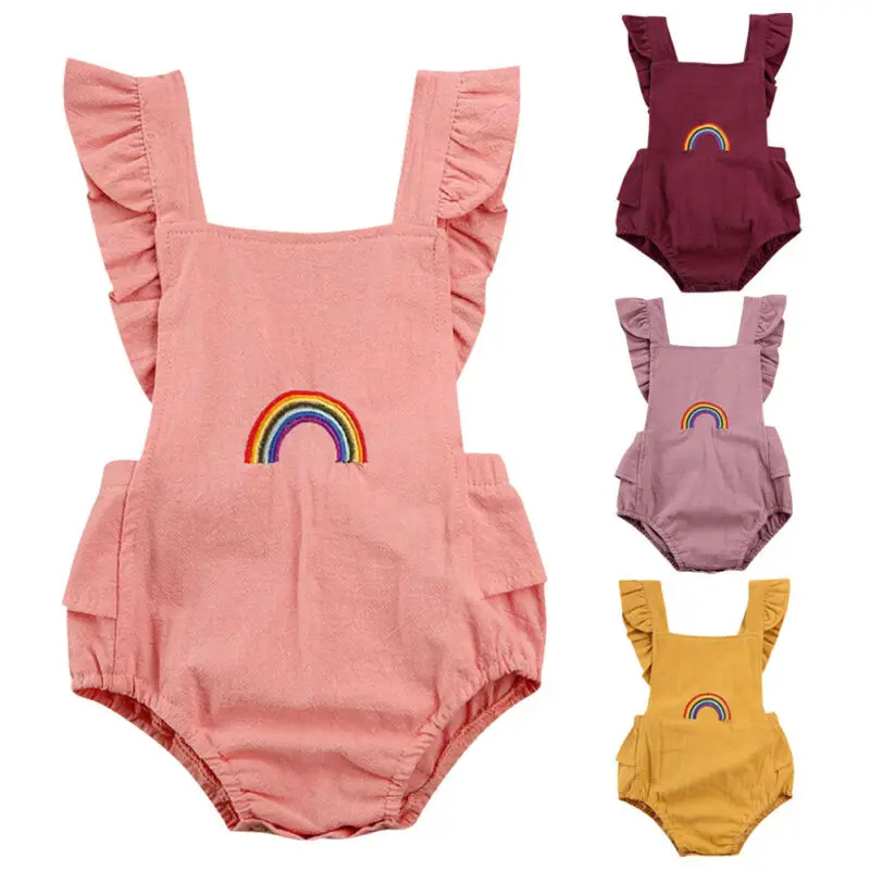 Летний милый комбинезон для новорожденных девочек с гофрированным рукавом и