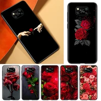 beautiful red roses phone case for xiaomi civi play mix 3 a2 a1 6x 5x poco x3 nfc f3 gt m3 m2 x2 f2 pro c3 f1 black soft