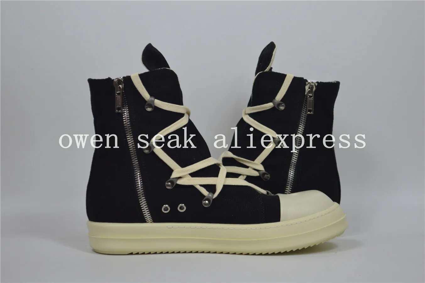 Owen Seak Men Canvas Shoes High-TOP Ankle Lace Up Luxury Trainers Women Rivet Sneaker Boots Casual Zip Flats Black |