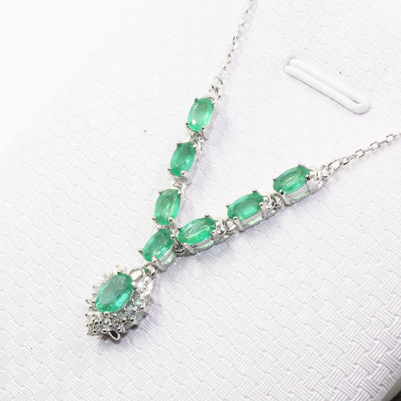 Модное изумрудное ожерелье для вечеринки 100% натуральный SI класс изумруд серебро