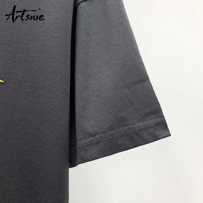 Artsnie summer 2020 cartoon print women t shirt o neck short sleeve tops female streetwear casual black gray t-shirt mujer | Женская