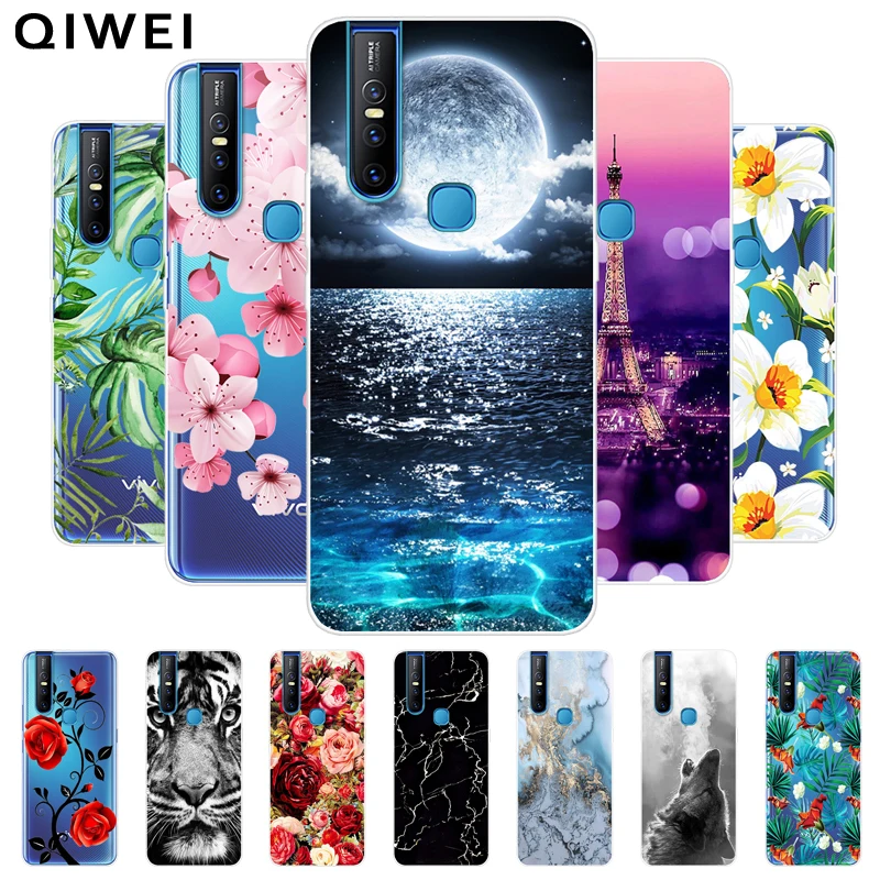 ДЛЯ Vivo V15 чехол тонкий прозрачный цветы Мягкий ТПУ силиконовый для Pro Чехол