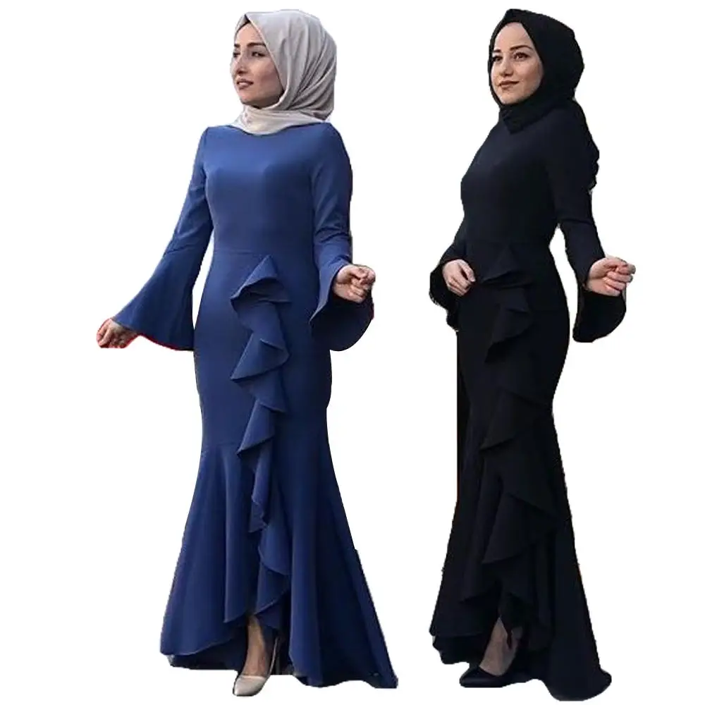Элегантные женские мусульманские длинные платья, кафтан с оборками, облегающий покрой «рыбий хвост», кафтан с О-образным вырезом, длинное м...