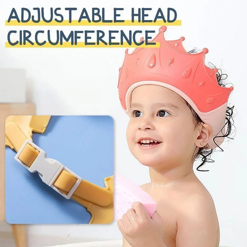 

Crown Adjustable Baby Shower Cap Shampoo Bath Wash Hair Shield Hat Protect Children Waterproof Prevent Water Into Ear for Kids