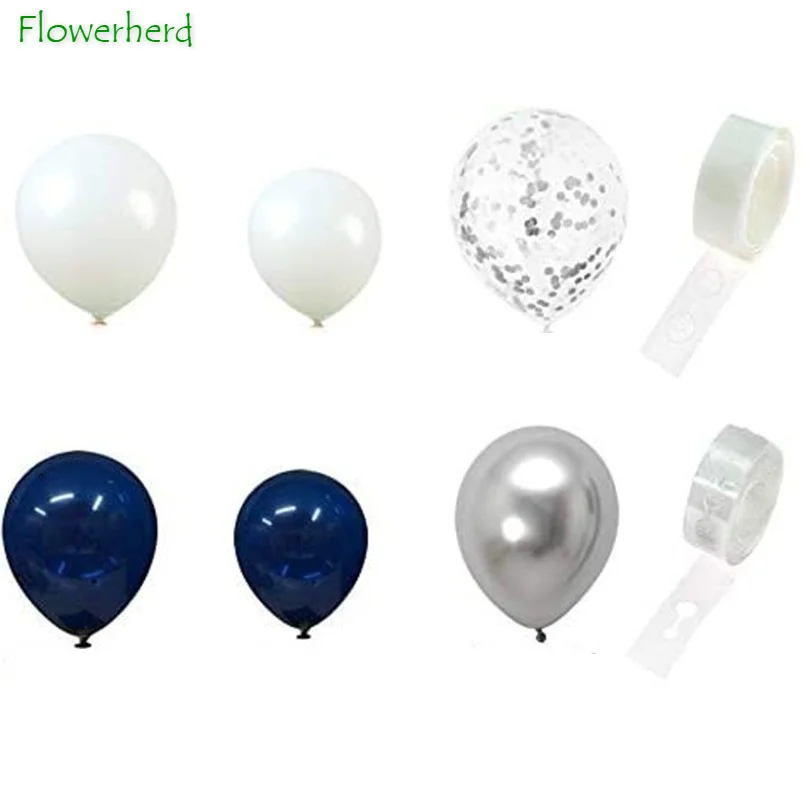 Silver Blue Balloon Garland Kit 120 Navy and Confetti White Arches | Дом и сад