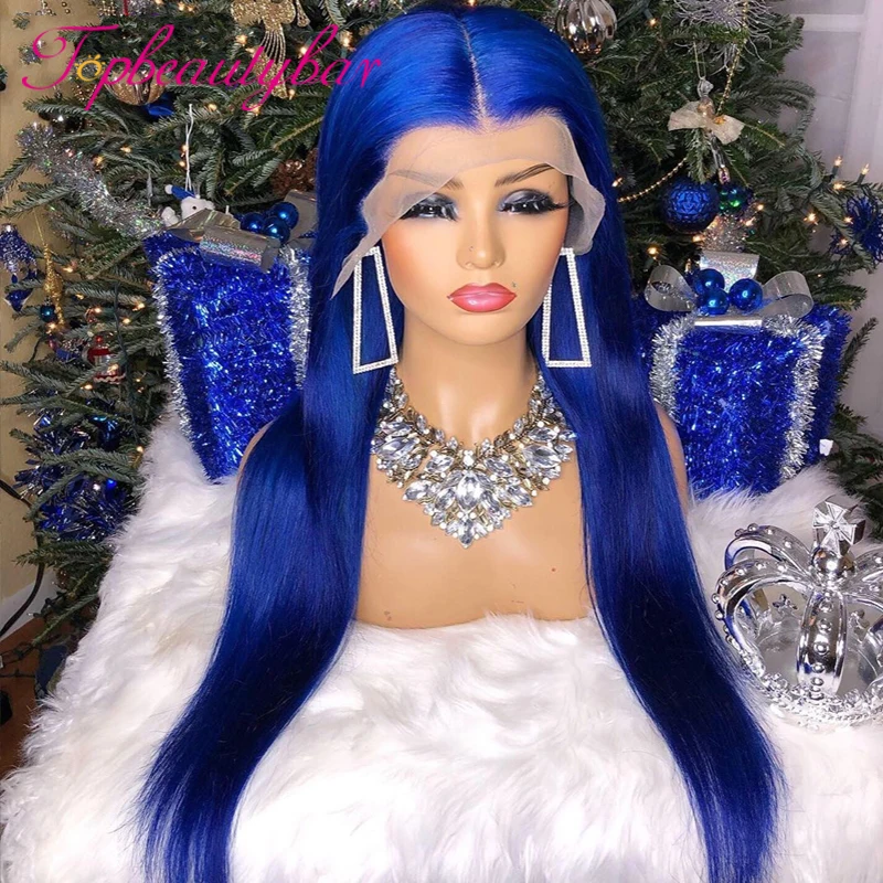 Blue Color Body Wave/Straight 13X4 Lace Front Wig Brazilian Colored Human Hair Wigs For Women Remy Preplucked | Шиньоны и парики