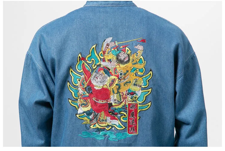 Осенне зимняя мужская модная джинсовая куртка с вышивкой в китайском стиле