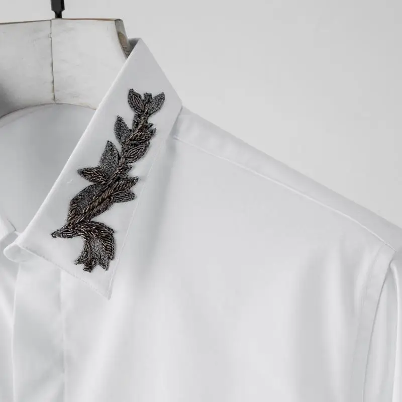 Minglu Black White Men Shirts Luxury India Wire Embroidery Long Sleeve Mens Plus Size 3XL 4XL Slim Fit Dress | Мужская одежда