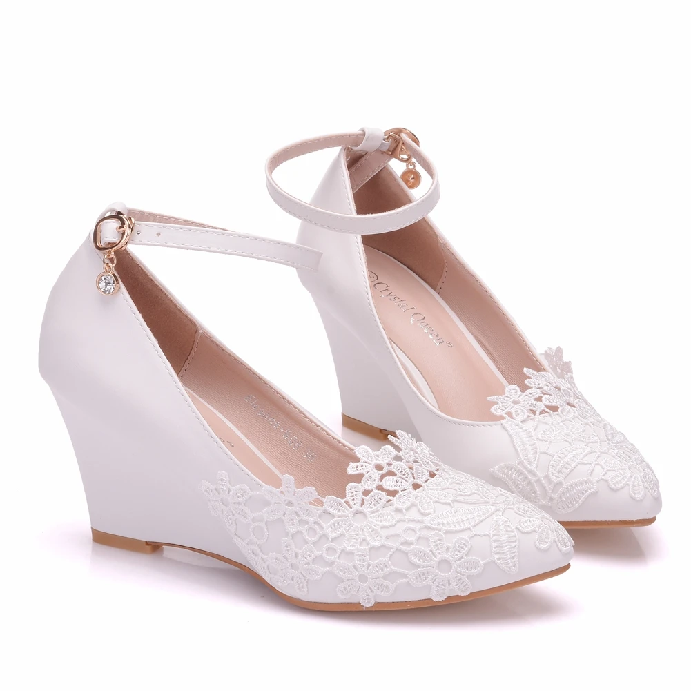 Женские свадебные туфли украшенные кристаллами на танкетке 8 см|wedding shoes bride|shoe