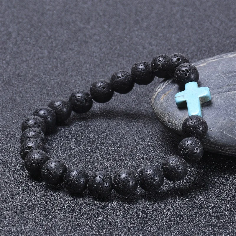 Модные мужские браслеты с бусинами из вулканического камня 8 мм|Плетеные